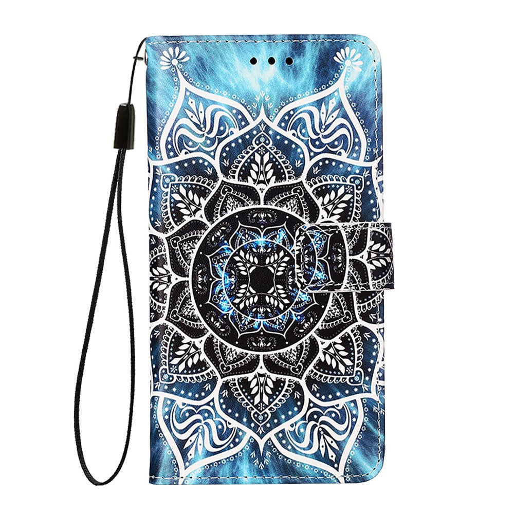 For iPhone 17th / 16th Leather Case with Strap and Card Holder Pattern Printing Phone Stand Cover