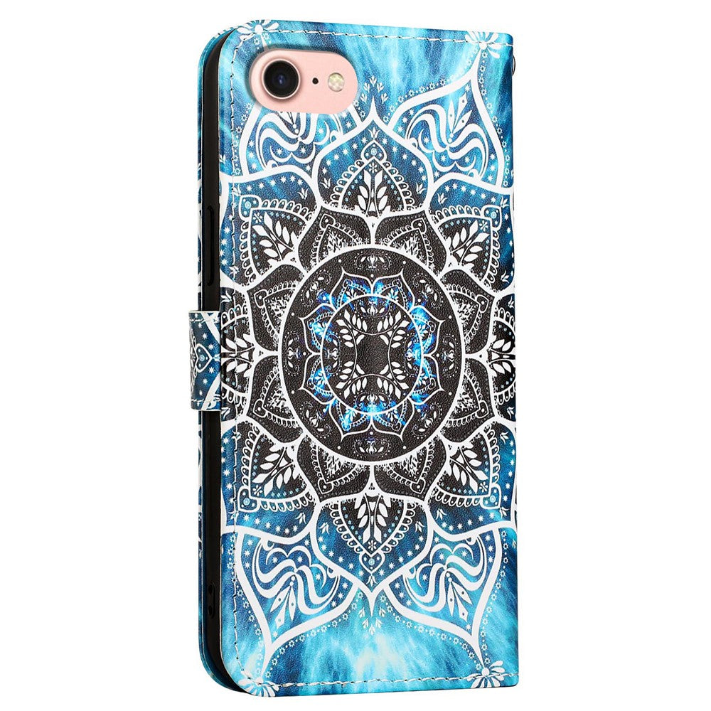 For iPhone 17th / 16th Leather Case with Strap and Card Holder Pattern Printing Phone Stand Cover