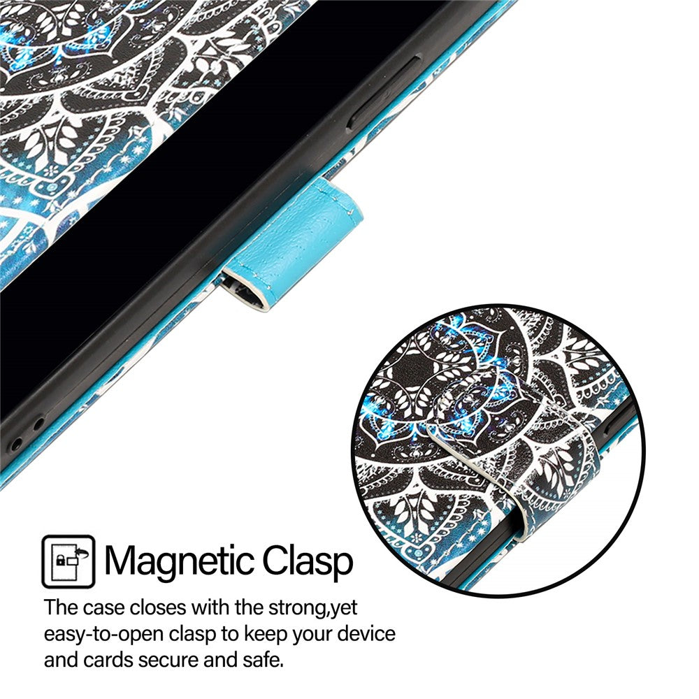 For iPhone 17th / 16th Leather Case with Strap and Card Holder Pattern Printing Phone Stand Cover