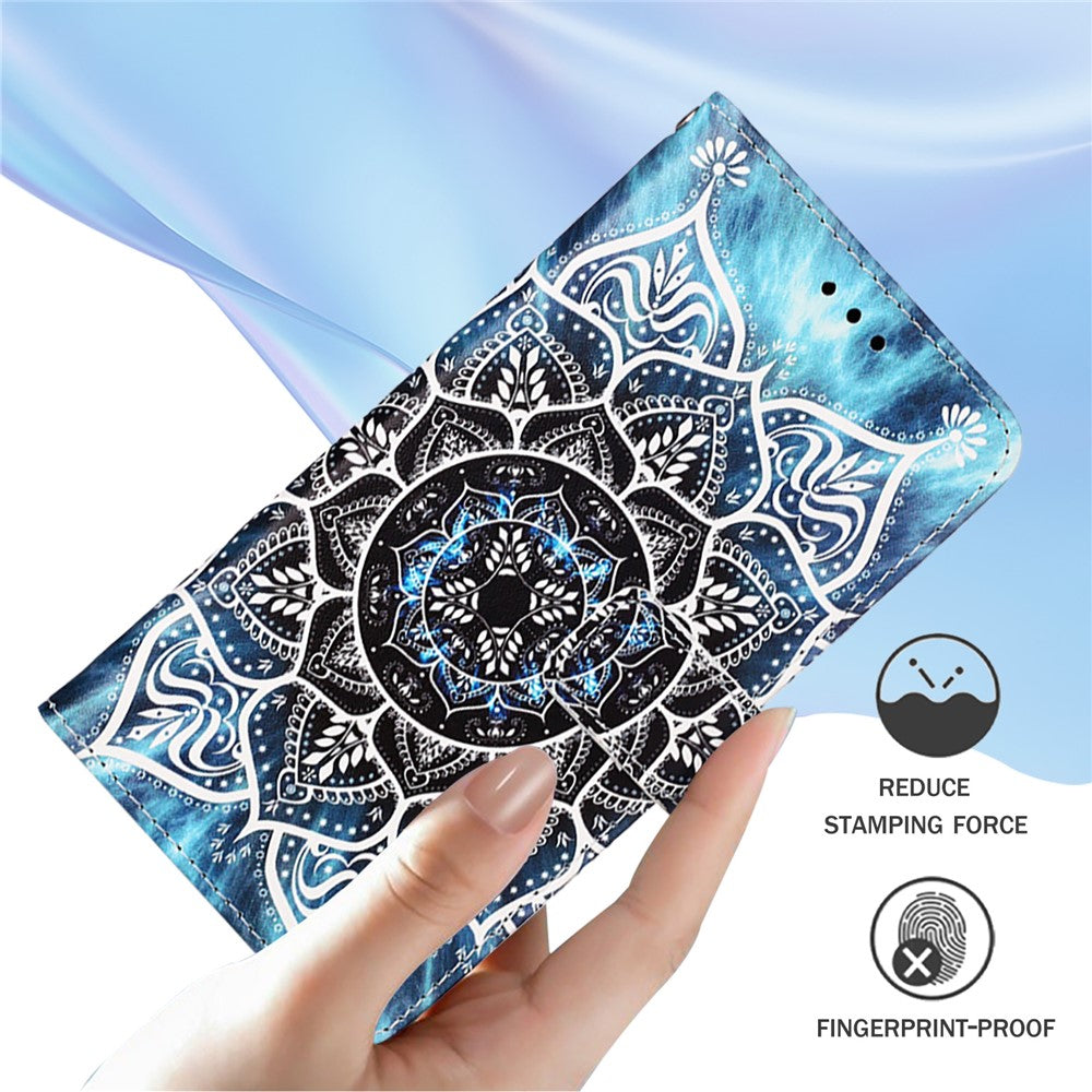 For iPhone 17th / 16th Leather Case with Strap and Card Holder Pattern Printing Phone Stand Cover