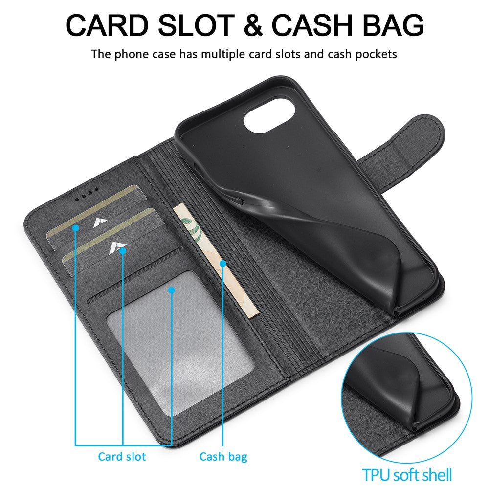 LC.IMEEKE Til iPhone 17e / 16e Cover Kalvetekstur Magnetlås Stativ Telefoncover