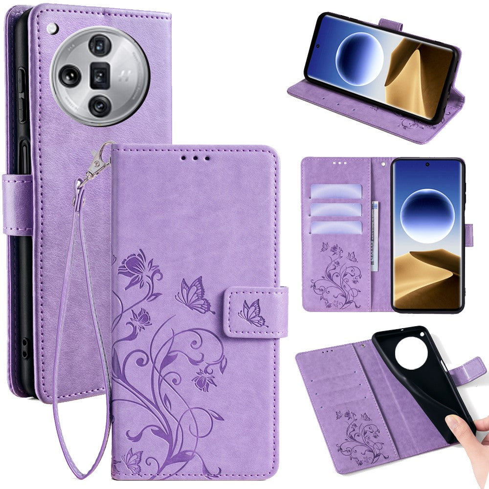 For Oppo Find X7 Ultra Case Butterfly Flower Pattern Phone Leather Cover with Wallet Stand