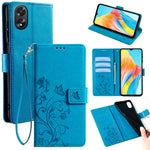 Oppo A38 4G / A18 4G-mobilskal med præget sommerfugleblomst, læder, flipdesign og håndledsrem