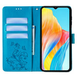 Oppo A38 4G / A18 4G-mobilskal med præget sommerfugleblomst, læder, flipdesign og håndledsrem