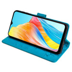 Oppo A38 4G / A18 4G-mobilskal med præget sommerfugleblomst, læder, flipdesign og håndledsrem