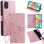 Oppo A38 4G / A18 4G-mobilskal med præget sommerfugleblomst, læder, flipdesign og håndledsrem