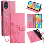 Oppo A38 4G / A18 4G-mobilskal med præget sommerfugleblomst, læder, flipdesign og håndledsrem