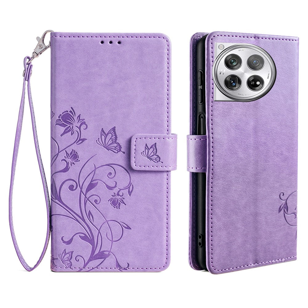 For OnePlus 12 5G Case Butterfly Flower Folding Stand Leather Cover Mobile   Accessories