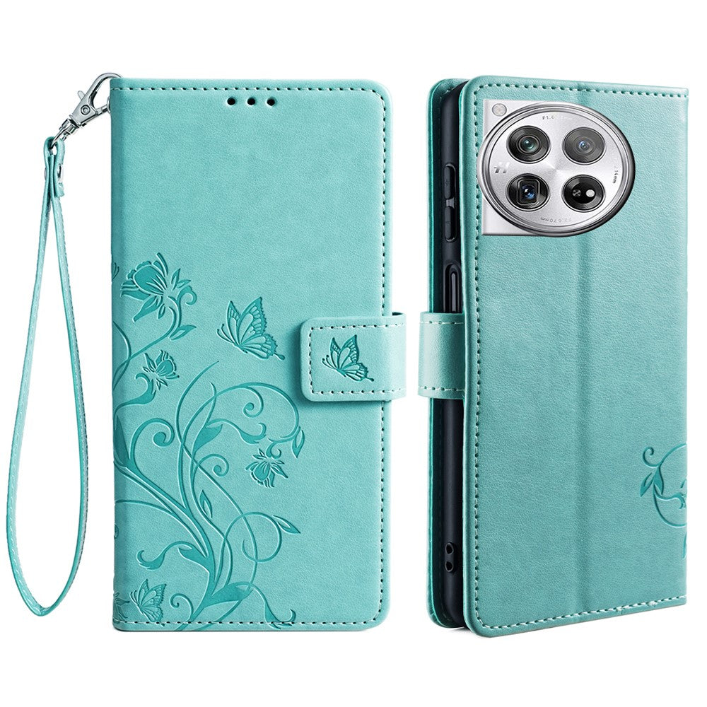 For OnePlus 12 5G Case Butterfly Flower Folding Stand Leather Cover Mobile   Accessories