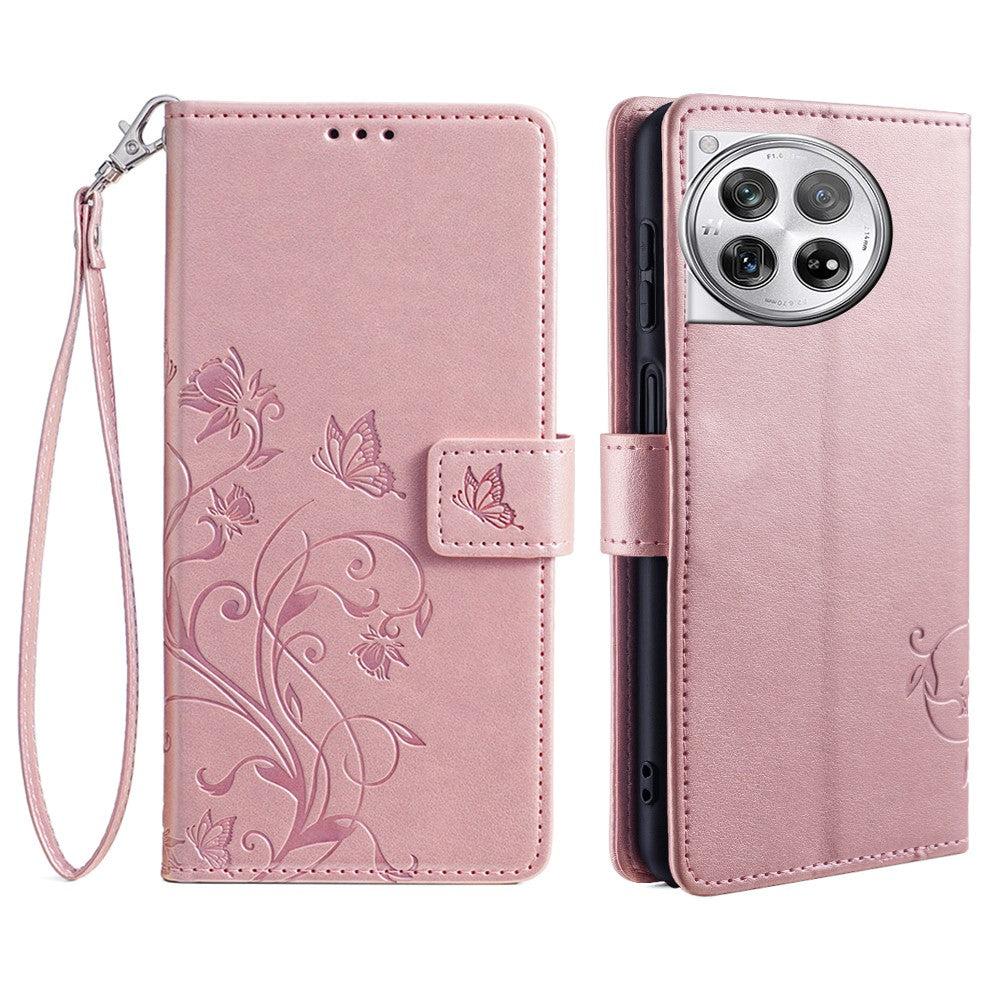 For OnePlus 12 5G Case Butterfly Flower Folding Stand Leather Cover Mobile   Accessories
