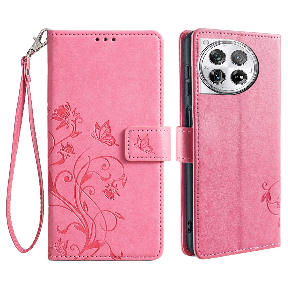 For OnePlus 12 5G Case Butterfly Flower Folding Stand Leather Cover Mobile   Accessories