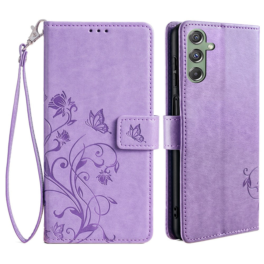 For Samsung Galaxy M34 5G / F34 5G Case PU Leather Card Slots Holder Pocket Butterfly Flower Phone Cover