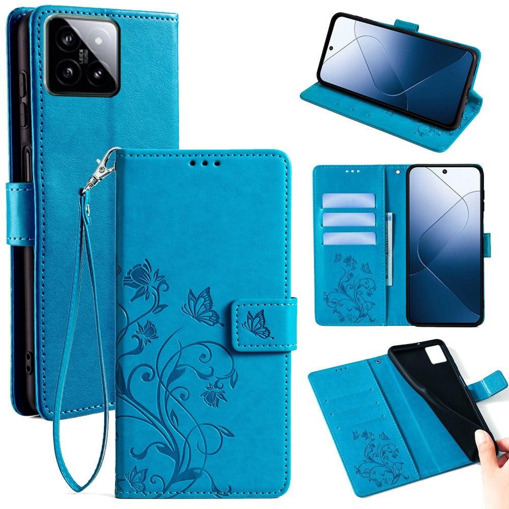 For Xiaomi 14   Case Butterfly Flower Leather Wallet Phone Cover