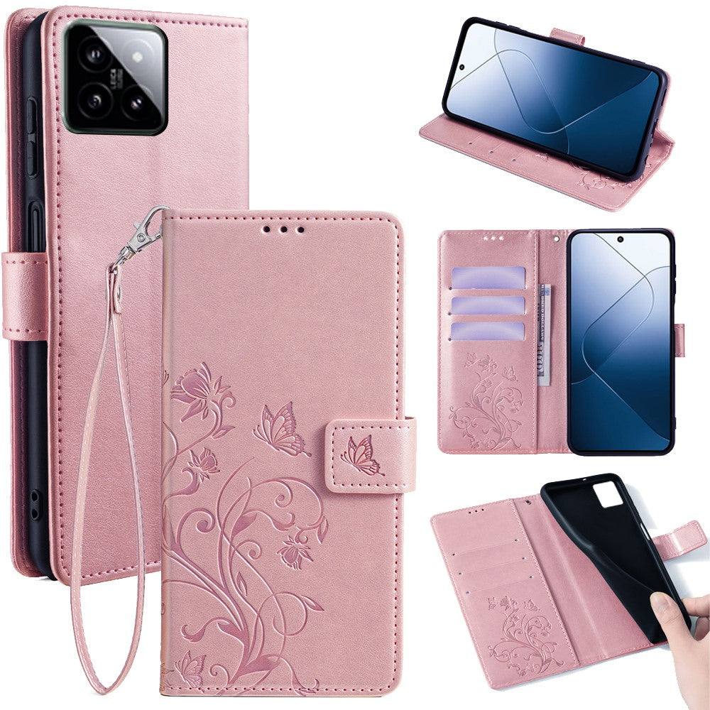 For Xiaomi 14   Case Butterfly Flower Leather Wallet Phone Cover