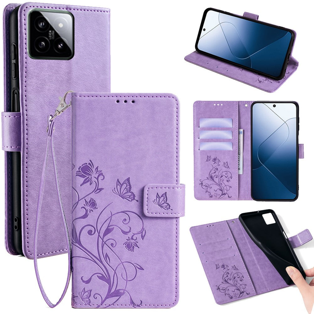For Xiaomi 14   Case Butterfly Flower Leather Wallet Phone Cover