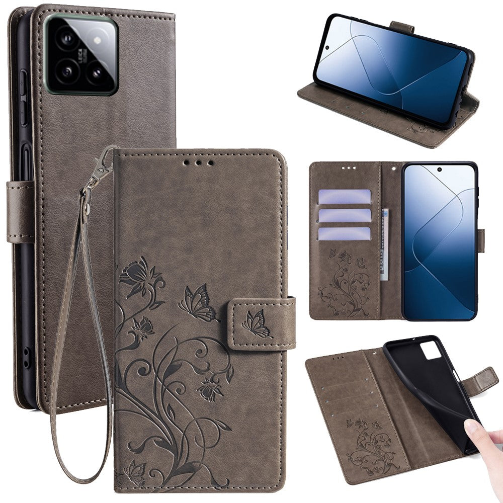For Xiaomi 14   Case Butterfly Flower Leather Wallet Phone Cover