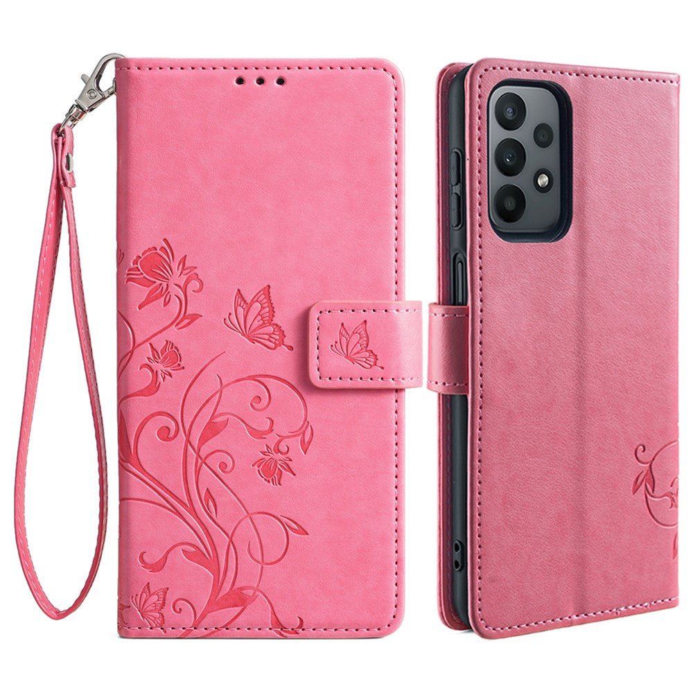 For Samsung Galaxy A23 4G / A23 5G (Global Version) Butterfly Flower Case PU Leather Phone Cover