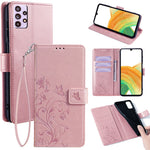 For Samsung Galaxy A33 5G Case Butterfly Flower Pattern Leather Phone Cover with Wrist Strap