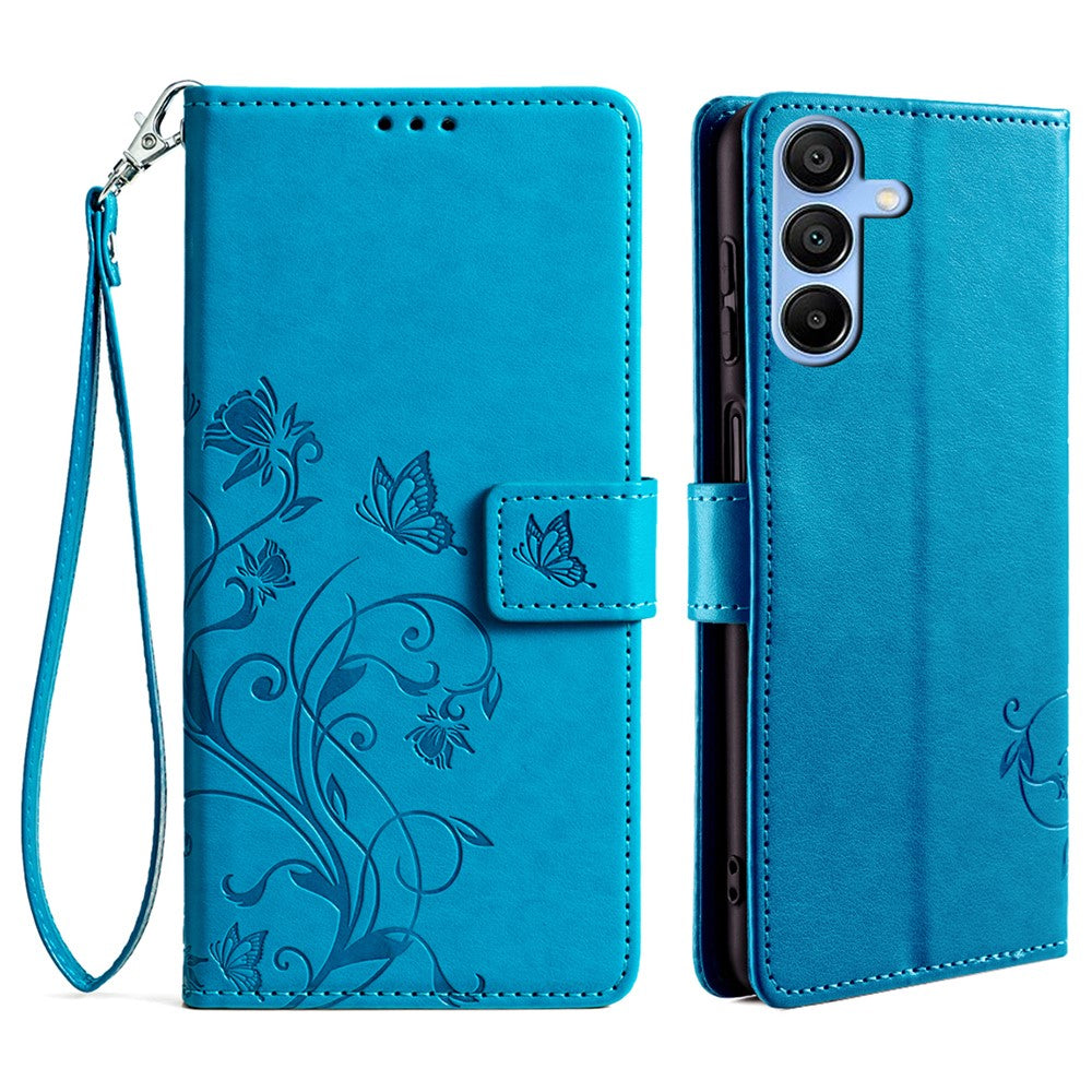 Til Samsung Galaxy A15 4G / 5G Cover Sommerfugl Blomst Fuld Beskyttelse PU Læder Telefoncover