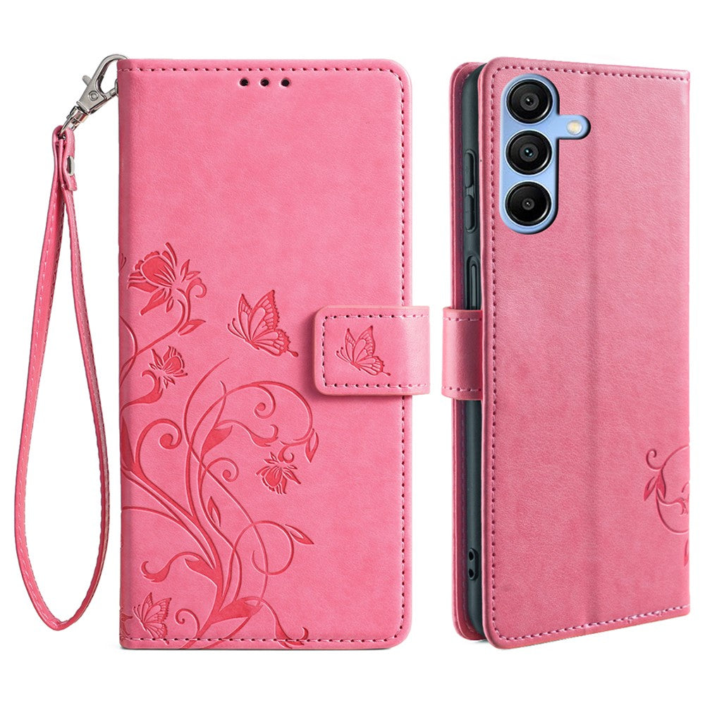 Til Samsung Galaxy A15 4G / 5G Cover Sommerfugl Blomst Fuld Beskyttelse PU Læder Telefoncover