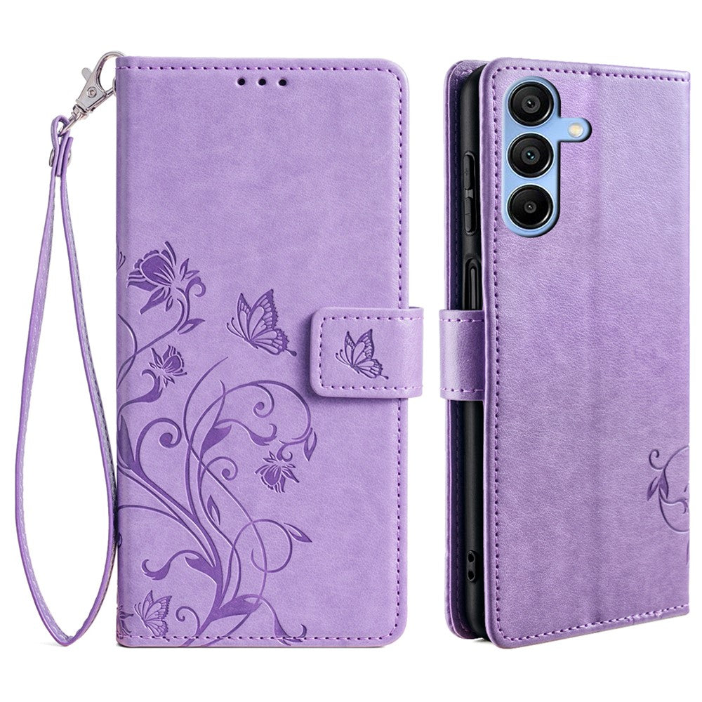 Til Samsung Galaxy A15 4G / 5G Cover Sommerfugl Blomst Fuld Beskyttelse PU Læder Telefoncover