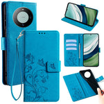 For Huawei Mate 60 Case Butterfly Flower PU Leather Stand Magnetic Protective Phone Cover with Strap