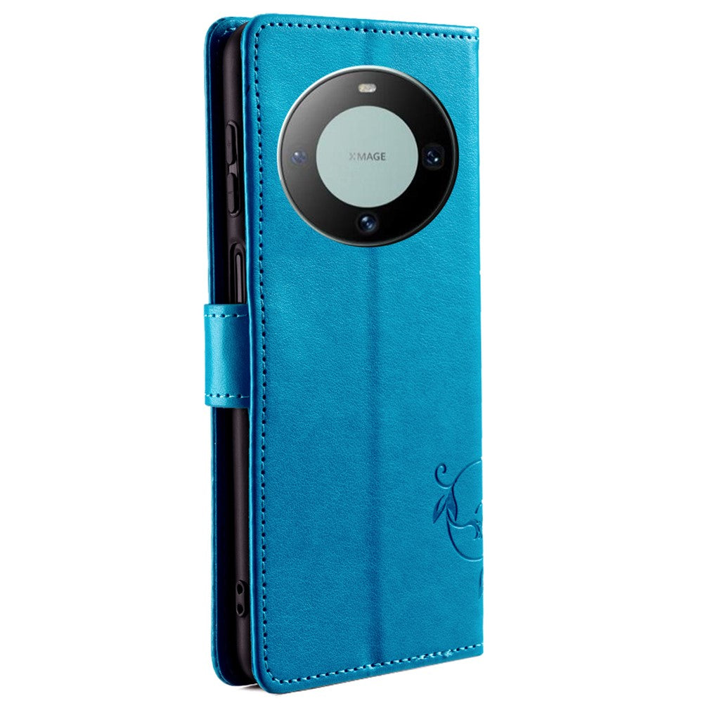 For Huawei Mate 60 Case Butterfly Flower PU Leather Stand Magnetic Protective Phone Cover with Strap