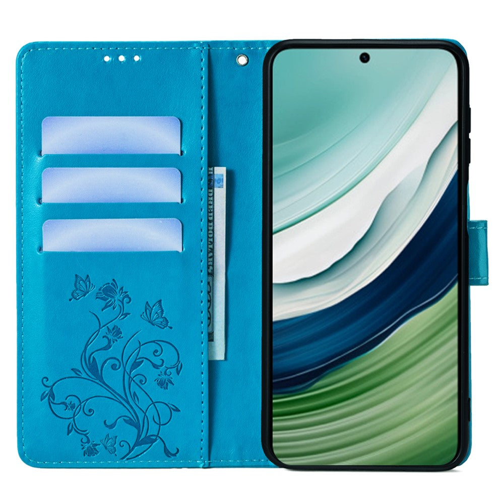 For Huawei Mate 60 Case Butterfly Flower PU Leather Stand Magnetic Protective Phone Cover with Strap