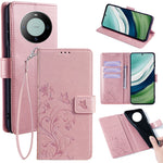 For Huawei Mate 60 Case Butterfly Flower PU Leather Stand Magnetic Protective Phone Cover with Strap