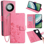 For Huawei Mate 60 Case Butterfly Flower PU Leather Stand Magnetic Protective Phone Cover with Strap