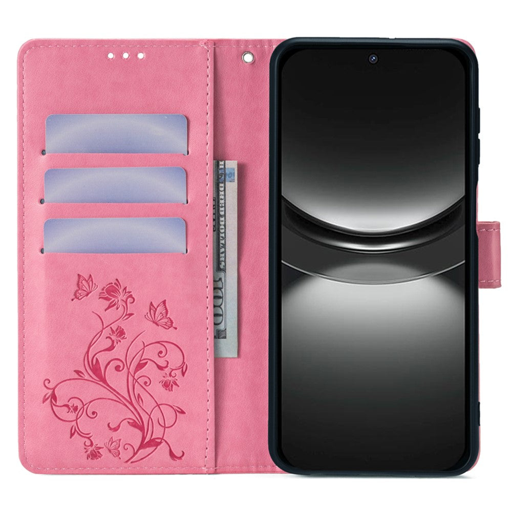 For Huawei nova 12 5G Case PU Leather Stand with Strap Butterfly Flower Wallet Cover