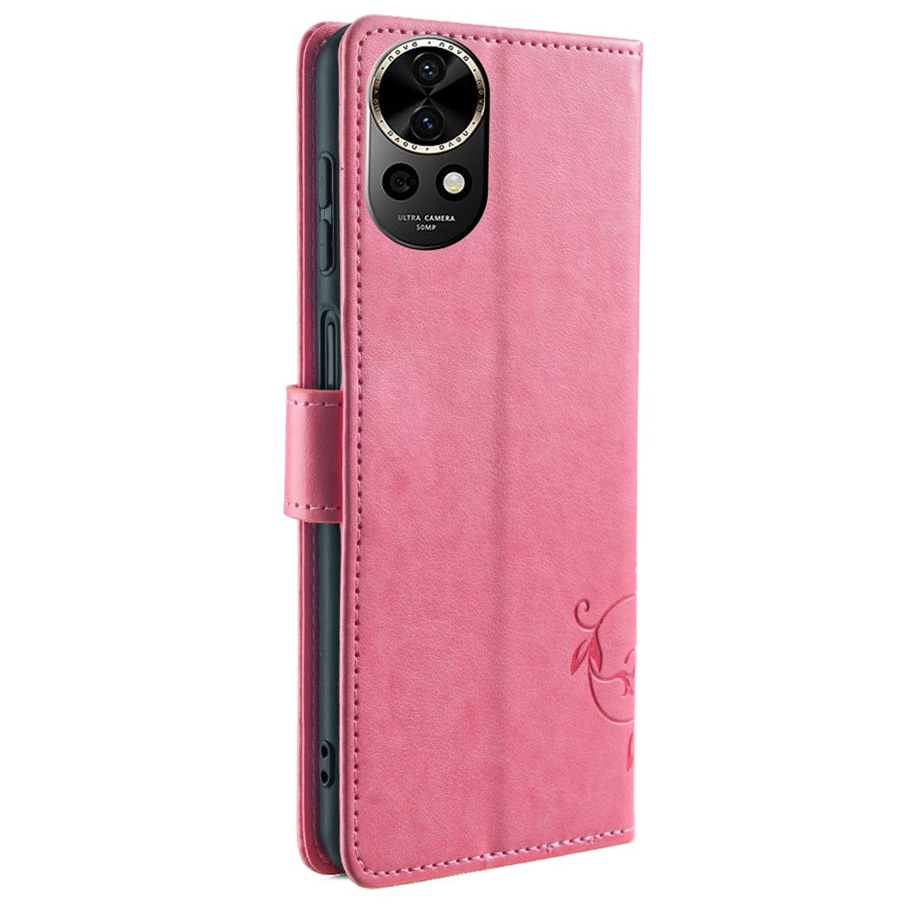 For Huawei nova 12 5G Case PU Leather Stand with Strap Butterfly Flower Wallet Cover