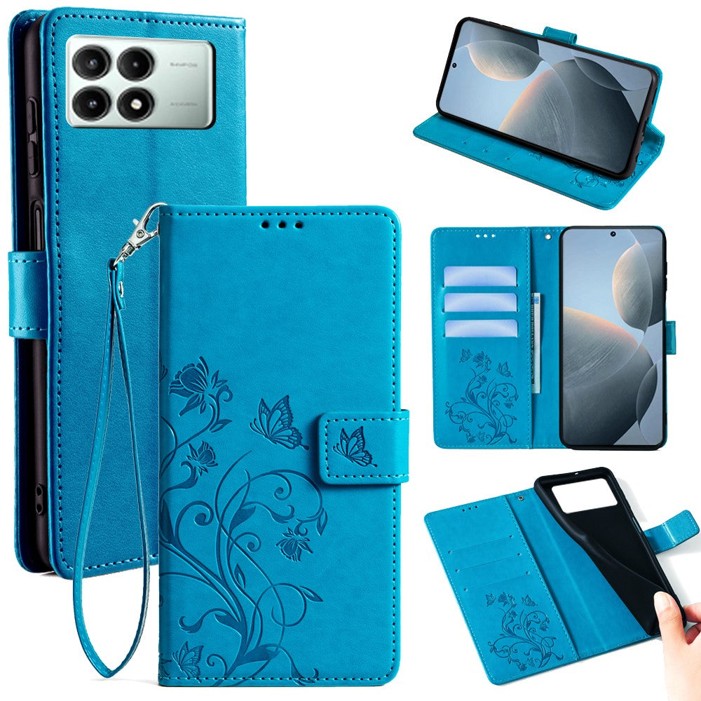 Xiaomi Redmi K70E 5G / Poco X6 Pro 5G Skal Fjärilsblomma PU-läder Handväska mobilskal