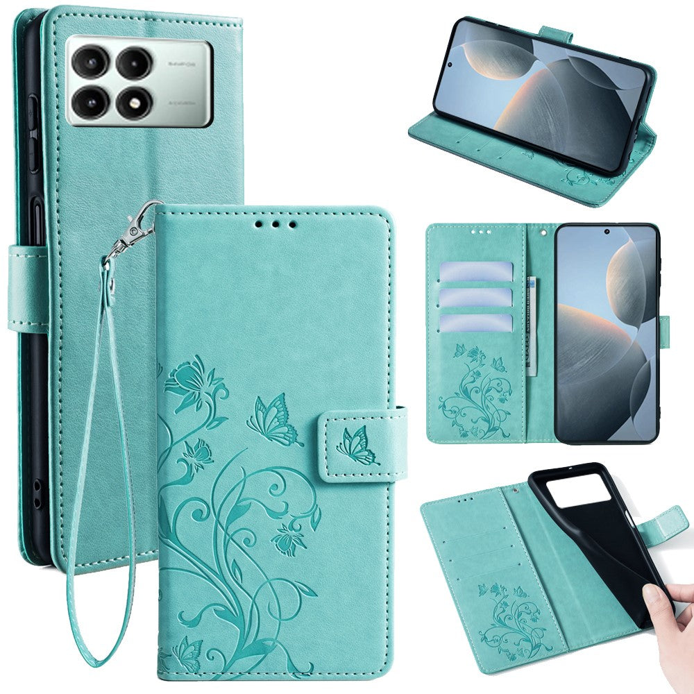 Xiaomi Redmi K70E 5G / Poco X6 Pro 5G Skal Fjärilsblomma PU-läder Handväska mobilskal