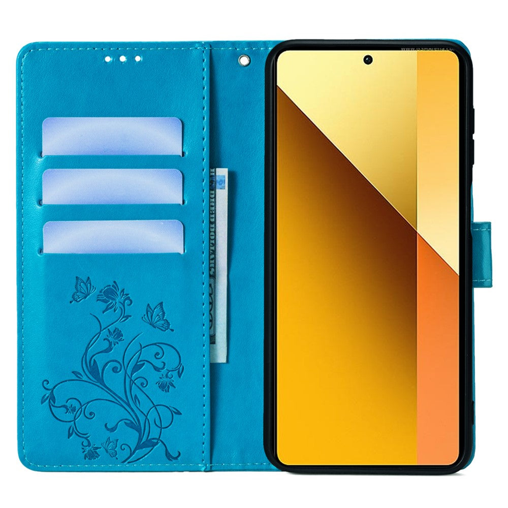 For Xiaomi Redmi Note 13 4G Anti-Scratch Phone Cover PU Leather Case Imprinted Butterfly Floral Stand Phone Shell