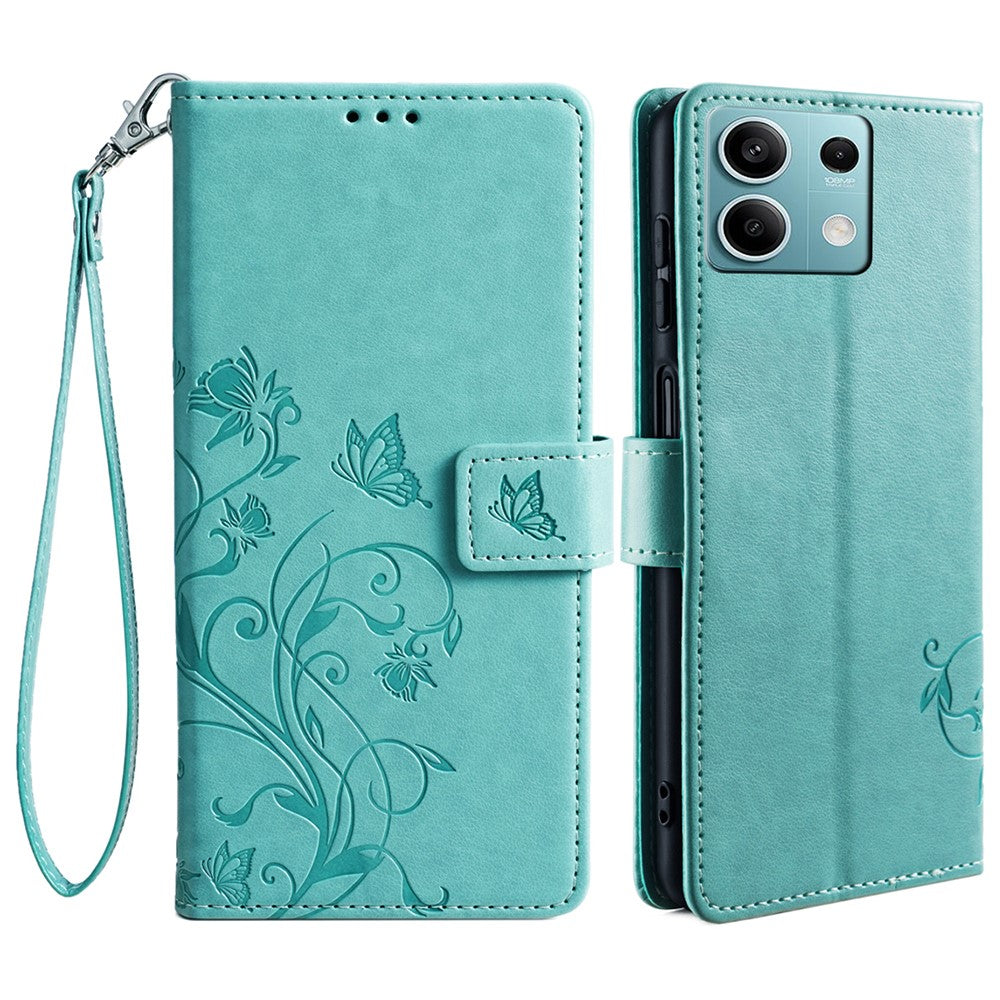 For Xiaomi Redmi Note 13 4G Anti-Scratch Phone Cover PU Leather Case Imprinted Butterfly Floral Stand Phone Shell