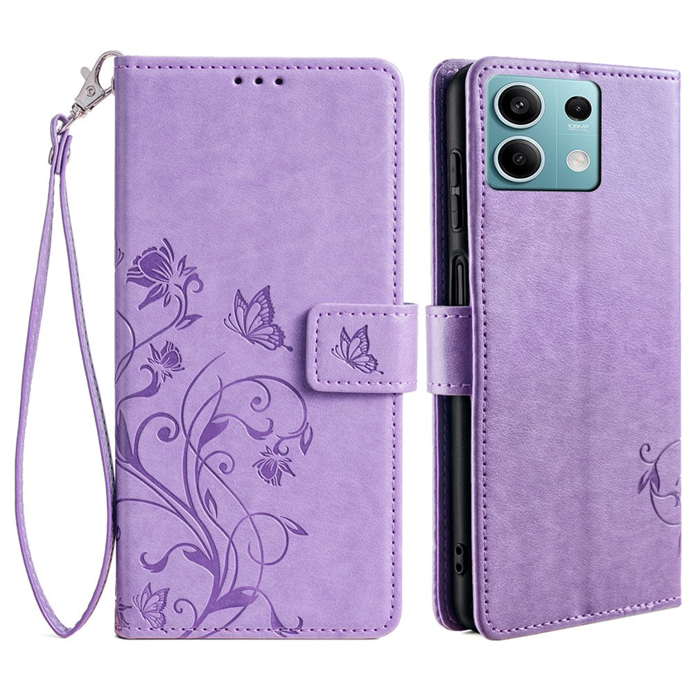 For Xiaomi Redmi Note 13 4G Anti-Scratch Phone Cover PU Leather Case Imprinted Butterfly Floral Stand Phone Shell