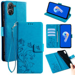 Til Asus Zenfone 9 5G / Zenfone 9z Etui Sommerfugleblomst Præget PU-læder Pung Beskyttende Telefoncover