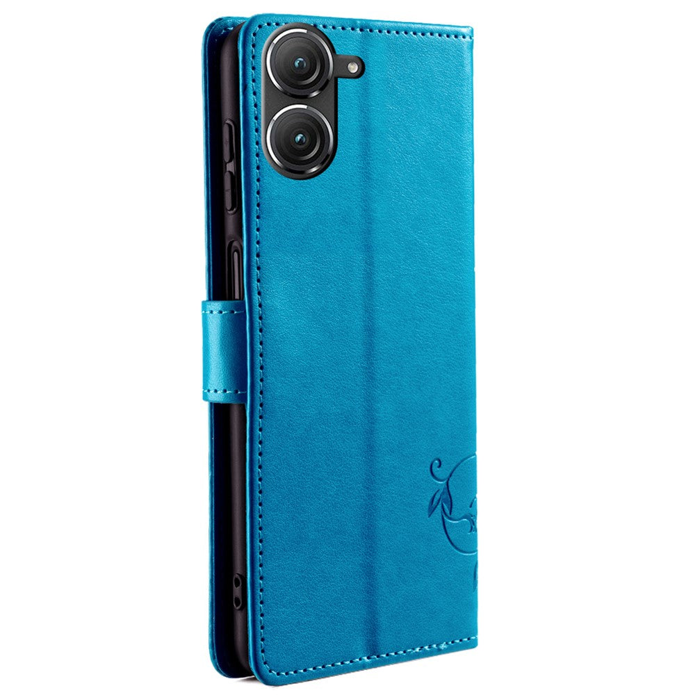 Til Asus Zenfone 9 5G / Zenfone 9z Etui Sommerfugleblomst Præget PU-læder Pung Beskyttende Telefoncover