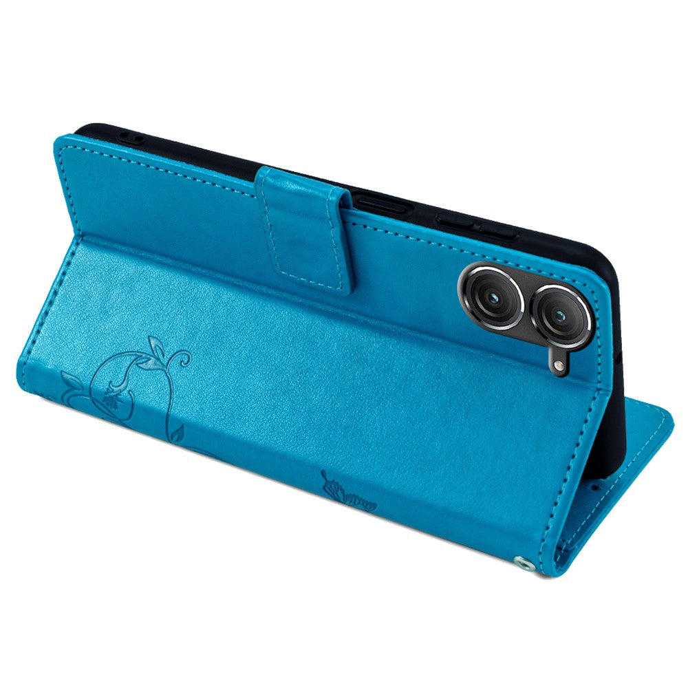 Til Asus Zenfone 9 5G / Zenfone 9z Etui Sommerfugleblomst Præget PU-læder Pung Beskyttende Telefoncover