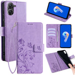 Til Asus Zenfone 9 5G / Zenfone 9z Etui Sommerfugleblomst Præget PU-læder Pung Beskyttende Telefoncover