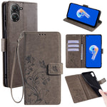 Til Asus Zenfone 9 5G / Zenfone 9z Etui Sommerfugleblomst Præget PU-læder Pung Beskyttende Telefoncover