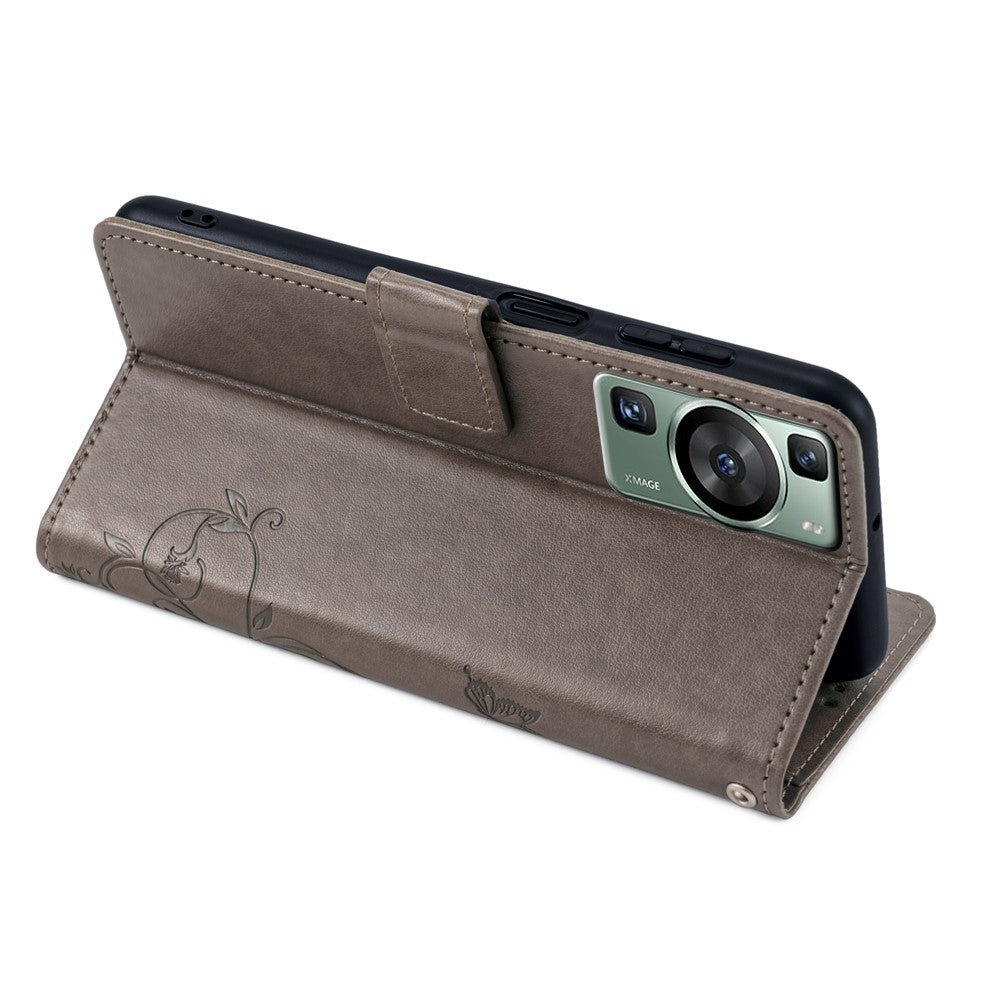 Huawei P60 / P60 Pro Skal Fjärilsblomma PU-läder Stativ Handrem Plånbok Väska mobilskal