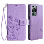 Huawei P60 / P60 Pro Skal Fjärilsblomma PU-läder Stativ Handrem Plånbok Väska mobilskal