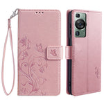 Huawei P60 / P60 Pro Skal Fjärilsblomma PU-läder Stativ Handrem Plånbok Väska mobilskal