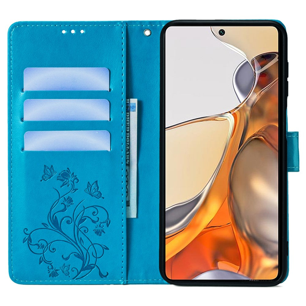 For Xiaomi 11T 5G / 11T Pro 5G Phone Case Wrist Strap Card Slots Butterfly Flower Leather Cover
