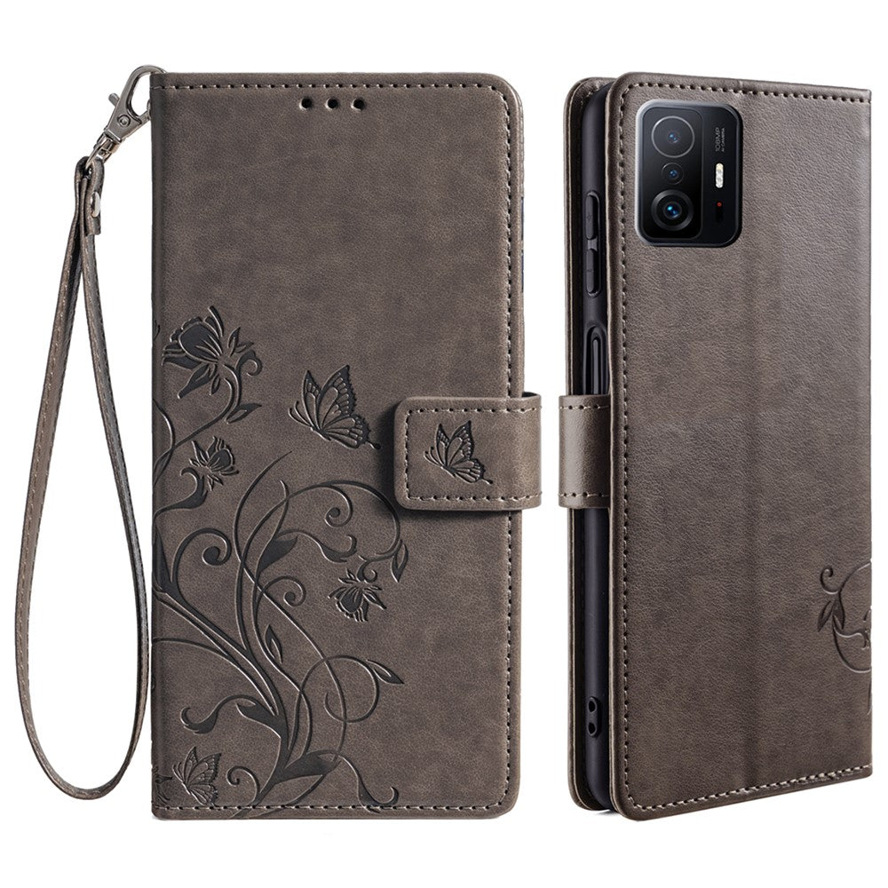 Xiaomi 11T 5G / 11T Pro 5G mobilskal Handledsrem Korthållare Fjärilsblomma Läderfodral