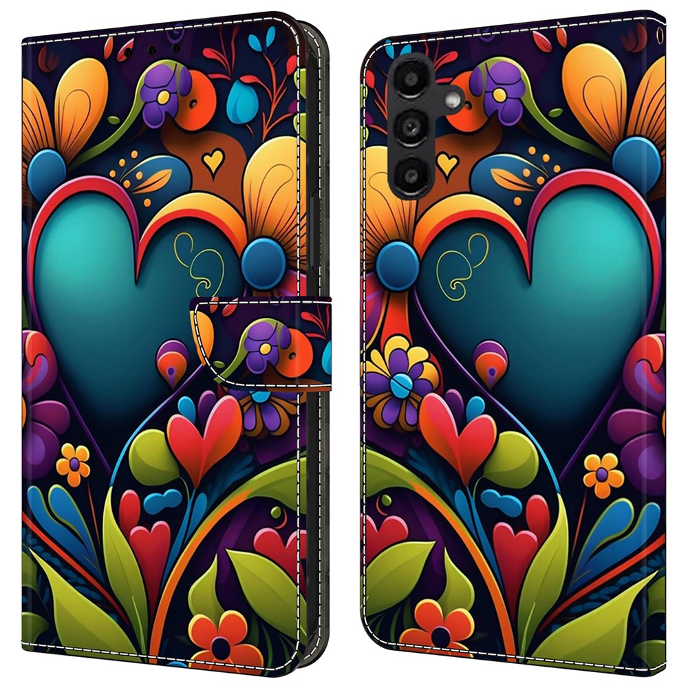 Samsung Galaxy A14 5G / A14 4G mobilskal Mönstertryck Läder Plånboksfodral