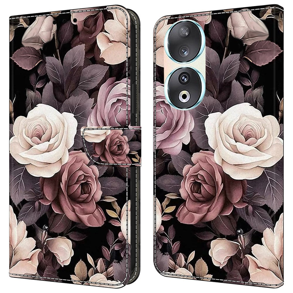 För Honor 90 Mobilskal Mönstertryck Magnetlås Repfritt Läderfodral