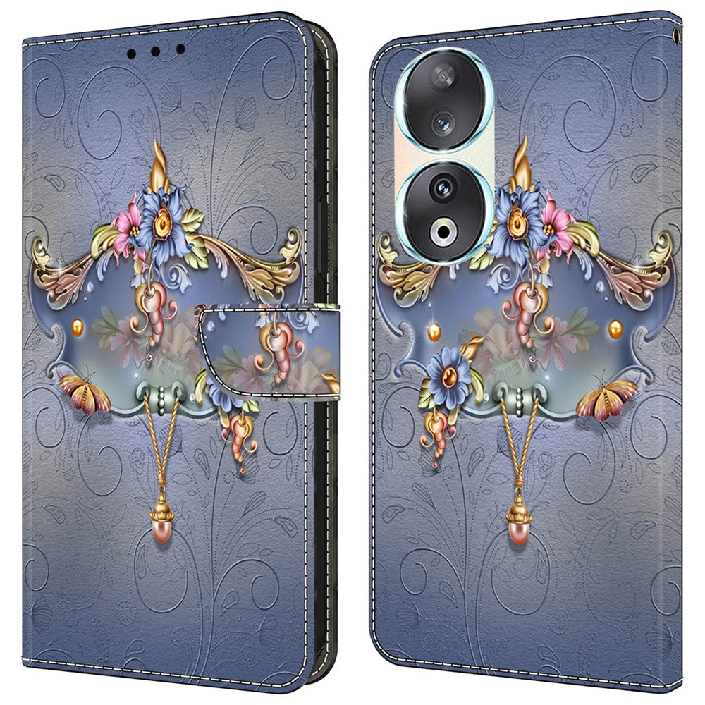 För Honor 90 Mobilskal Mönstertryck Magnetlås Repfritt Läderfodral